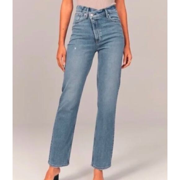 Abercrombie & Fitch The '90s Straight Ultra High Rise Cross Waist Jean SZ 27/4S - Picture 5 of 10